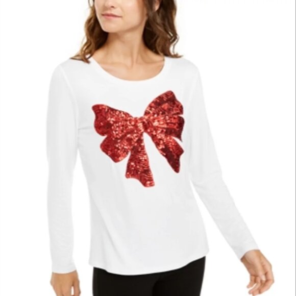 INC International Concepts Sequin Bow Top - Picture 1 of 7
